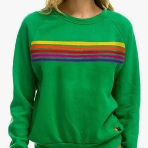 Aviator Nation Kelly Green 5 stripe crewneck sweatshirt New